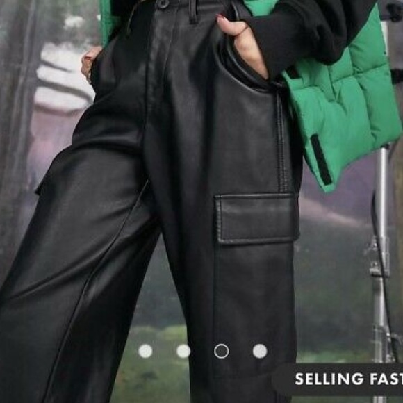 NWT 7 FOR ALL MANKIND Black Faux Leather Cargo Pants, Size Medium - Picture 3 of 10